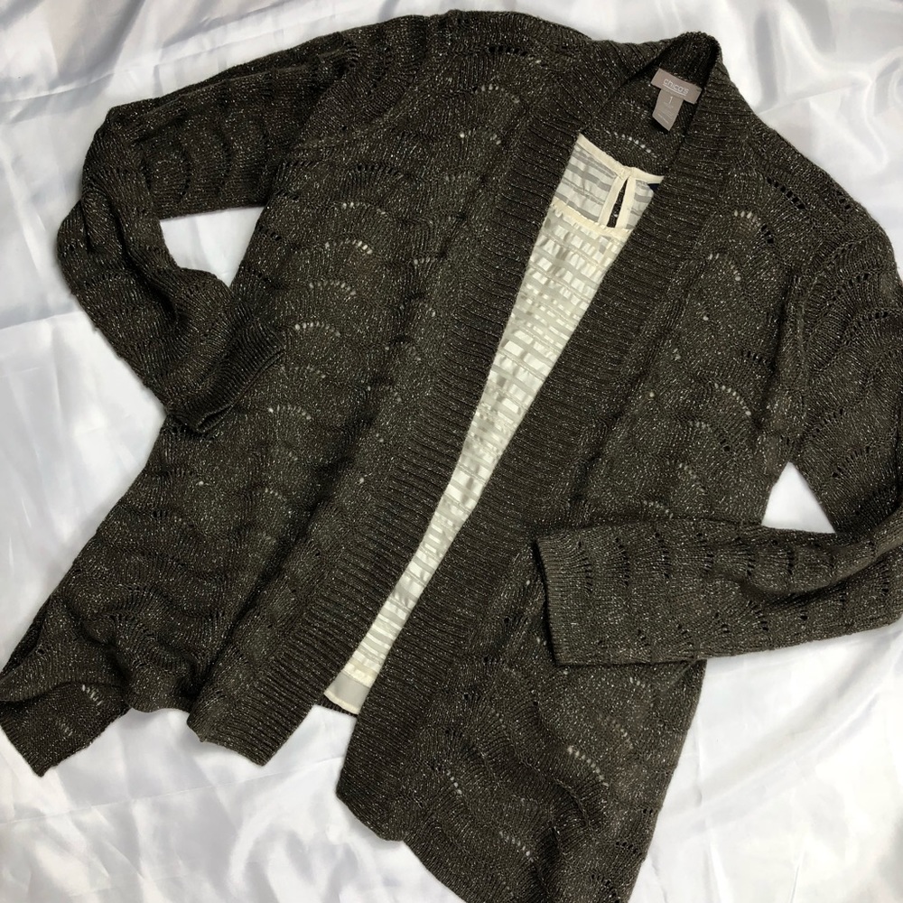 Chino’s Olive w/ Metallic  Cardigan Size 1 (med)